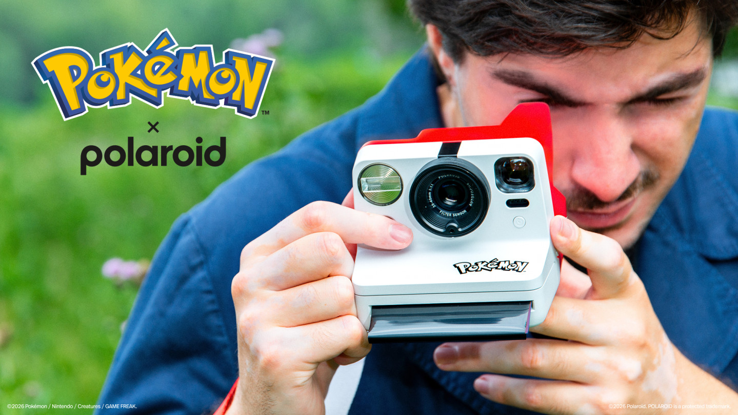 Three Pokémon x Polaroid instant cameras in Poké Ball, Pikachu, and Sylveon designs displayed together